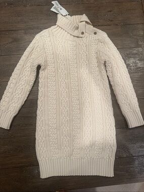 NWT Girls' Cream Cable Knit Turtleneck Sweater Dress